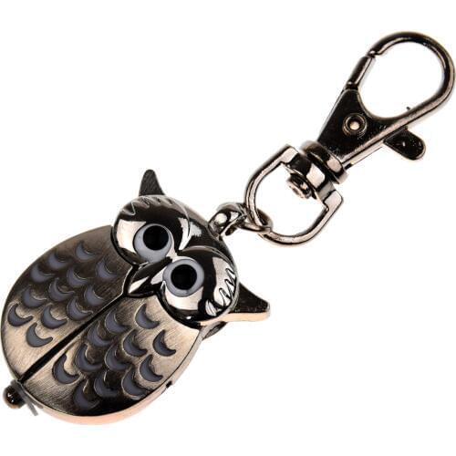 Owl Pocket Watch with Key Chain 40 x 25 mm Silver-Color