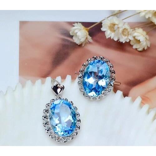 Large grain Topaz suit 925 Sterling Silver Ring Necklace womens jewelry