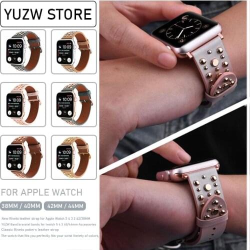 Rivets leather Band for Apple Watch Series SE 6 5 4 3 Wrist Strap for iWatch 38/40/42/44mm Watchband Accessories Bands Bracelet