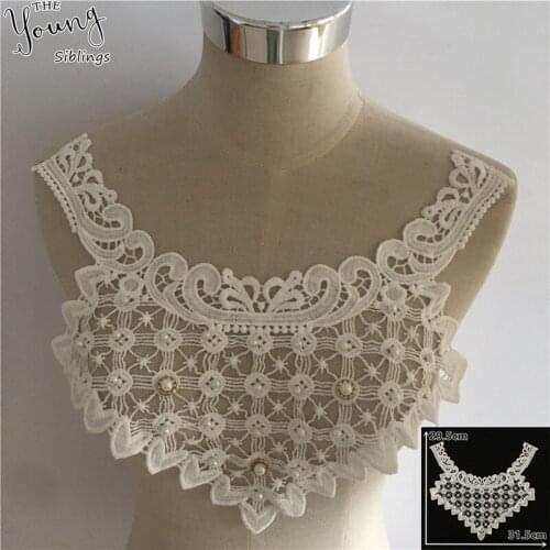 New arrive Embroidery Fabric Hollow out ABS pearl Applique Lace Collar DIY Lace trim Neckline Clothing Accessories Scrapbooking
