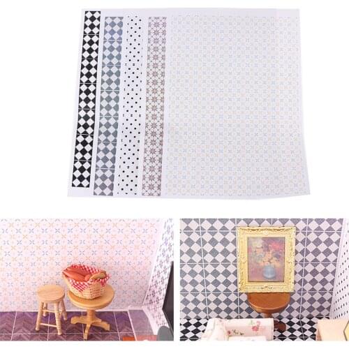 Dollhouse Miniature Floor Sticker Wall Decal Kitchen Bathroom Accessory Doll House Floor Sticker Wall Decal 28.5*25.7cm