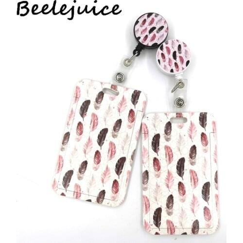 Leaves Feathers Women Card Holder Lanyard Colorful Retractable Badge Nurse Doctor Student Exhibition ID Card Clips Badge Holder