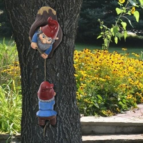 Cartoon Dwarf Funny Elf Gnome Climbing Tree Sculpture Statues Resin Craft Figurine Ornament Outdoor Garden Hanging Decoration