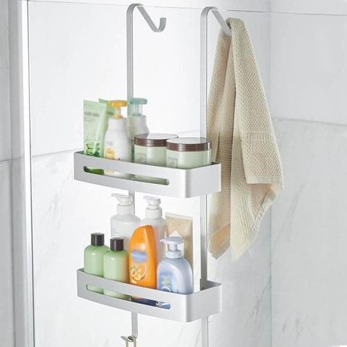Stainless Steel Bathroom Storage Rack Wall Hanging 2-Layer Shower Gel Frame Hole-Free Door Hanging Basket Bathroom Storage Rack