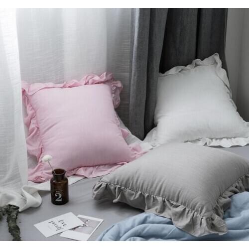 White/pink/green/grey/deep blue plain linen cotton cushion cover lotus frill pillowcase decorative ruffles flounced pillow cover
