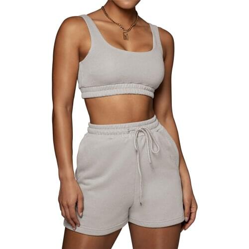 Two Pieces 2021 New Casual Sports Suits Crop Top Summer Loose Yoga Sets Drawstring Shorts Fitness Sets Athletics Gym Sportswear