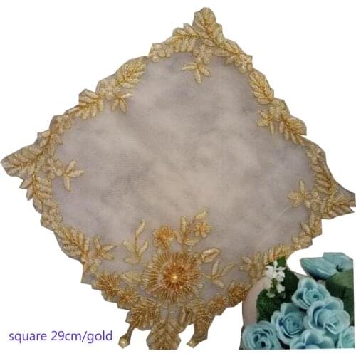New gold lace sequin embroidery placemat cup coaster mug kitchen Christmas table place mat cloth tea coffee doily dish pan pad