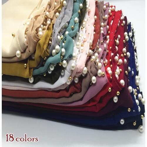 New arrival bubble chiffon scarf scarves pearls bead women muslim hijab headbands shawls fashion foulard 22 color mulffer