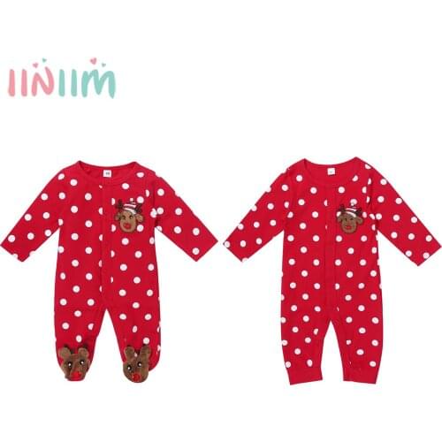 Newborn Baby Boy Christmas Romper Baby Girl Clothes Elk Cartoon Deer Printed Jumpsuit Infant Long Sleeve One-Piece Xmas Romper