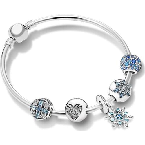 NEW 100% 925 Sterling Silver New 1:1 Ice Crystal Snowflake Condensed Cream Bracelet Set Charming Fashion Elegant Jewelry Gift