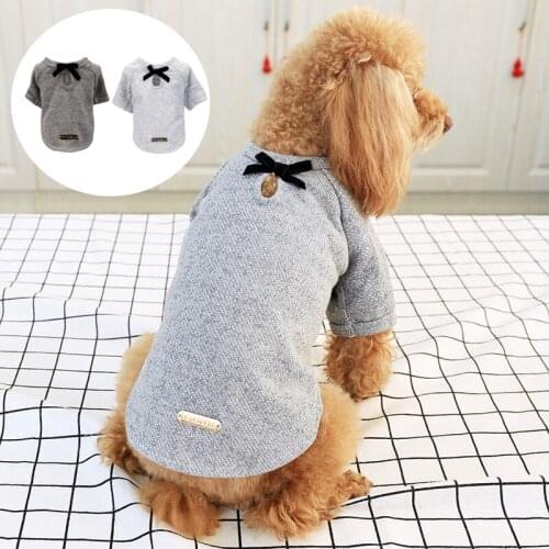 Pet Clothes Spring And Summer Gold Label With Bow Tie Crew Neck Shirt Teddy French Bulldog Maine Coon Cat Two-Legged Clothes