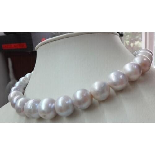 Huge 18" 12-14MM SOUTH SEA WHITE SILVER OVERTONE NEAR ROUND PEARL NECKLACE