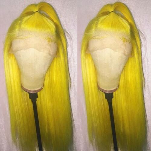 Bombshell Yellow Straight Synthetic Hair Lace Front Wig Glueless Heat Resistant Fiber Natural Hairline Free Part For Women Wigs