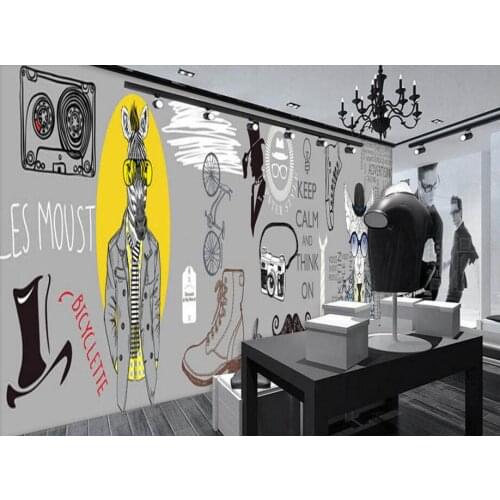 Custom modern wallpaper,Trendy clothing,3D cartoon murals for clothing store bag shop store background wall waterproof wallpaper