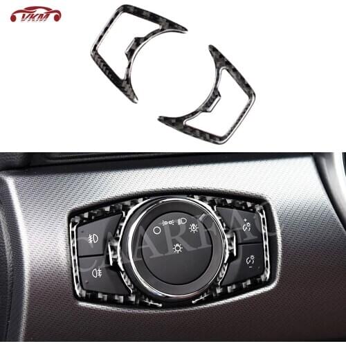 Carbon Fiber Car Headlight Switch Buttons Decorative Frame Covers For Ford Mustang 2015 -2019 Car Styling