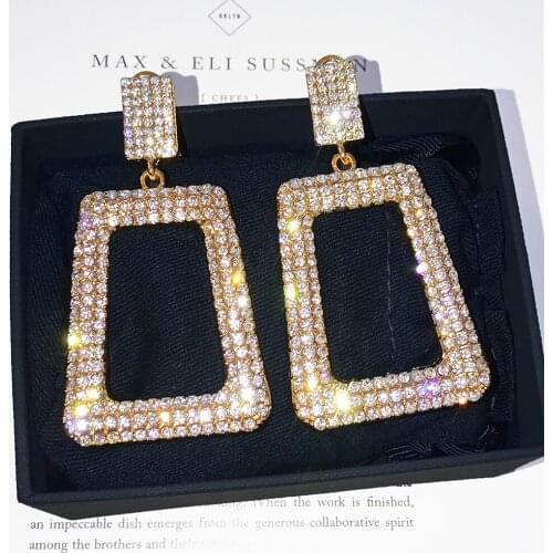 Mirafeel crystal earrings big Cube drop earrings for women sexy Banquet Queen gold earrings girl jewelry accessories gift