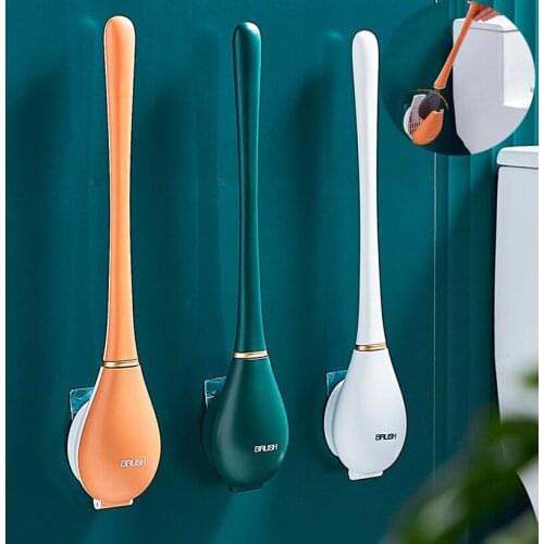 Automatic TPR Silicone Toilet Brush Wall-Mount Quick Draining Clean Tool for WC Cleaning Brush Bathroom Accessories Punch-free