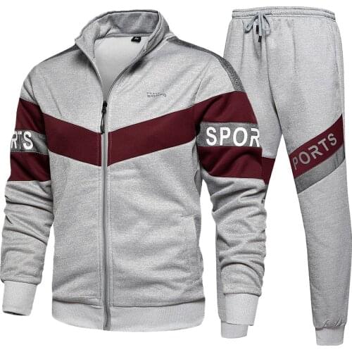 New Mens Casual Stitching Tracksuit Autumn Running 2 Pieces Sport Set Men Long Sleeve Zipper Sweatshirt Sets Winter Gym Clothes