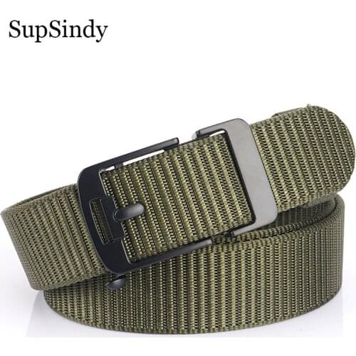 SupSindy Nylon Belts for Men Luxury Metal Automatic Buckle Canvas Tactical Belt Fashion Jeans Waistband Outdoor Male Strap Black