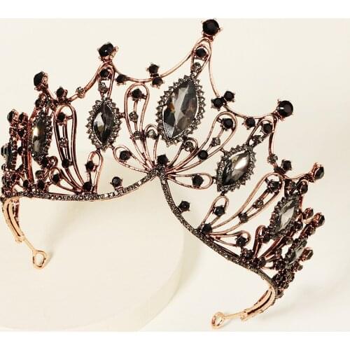 Bride Wedding Headdress Baroque Retro Black Crown Alloy Rhinestone Wedding Dress Birthday Party Crown Jewelry Crowns and Tiara