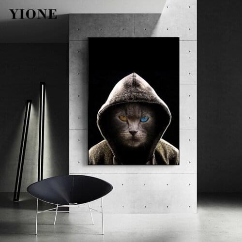 Fierce Cat Canvas Painting Yellow Blue Eyes Modern Abstract Animal Art Black Poster Wall Picture Print Home Decor for Room Aisle