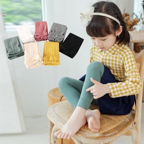 Spring Autumn Vertical Stripes Legging for Baby Girls Cotton Ruffled Trousers Kids Lovely Bow Infant Children Lace Pantyhose