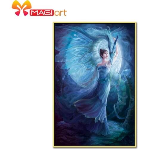 Cross stitch kits Embroidery needlework sets 11CT water soluble canvas patterns 14CT Western style Dragon and girl-NCMP031