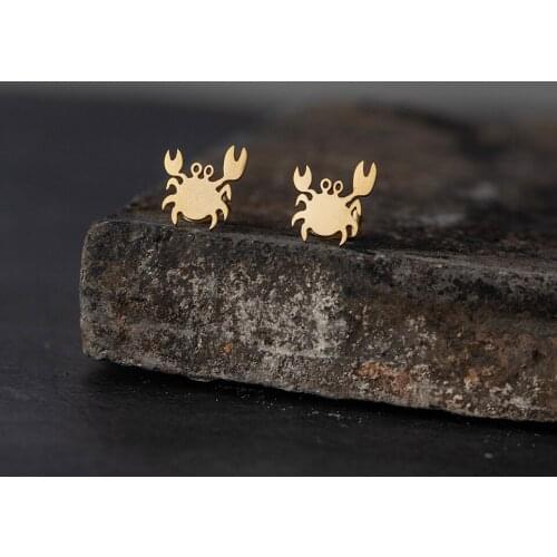 WANGAIAYO new shiny crab-shaped small earrings female temperament all-match ear jewelry stainless steel cute crab personality la