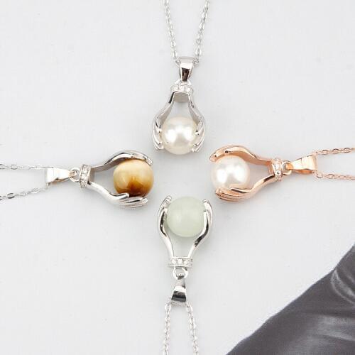 925 Sterling Silver Pendant Bergamot Multi-color Round Bead Nature Stone Rose/Silver Chain Pendant Necklace for Women