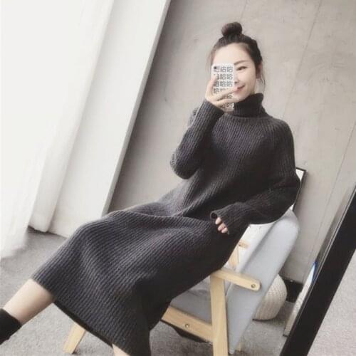 Dress Women Autumn Winter Knitted Elegant Fashion Solid Turtleneck Korean Pullover Loose Long Sleeve Female Long Vestidos Coat