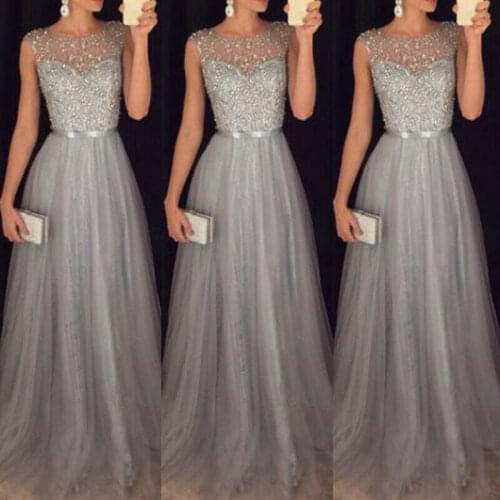 Womens Mesh Long Formal Wedding Evening Ball Gown Party Prom Bridesmaid Dress