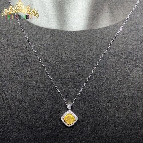 1 Carat ct Wedding yellow Moissanite Diamond necklace 18K 750 White Gold D color VVS H008
