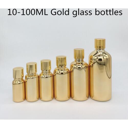 10ml 15ml 20ml 30ML 50ml 100ml gold Glass Bottle Vials Essential Oil Bottle with screw cap plug Perfume bottles 200pcs