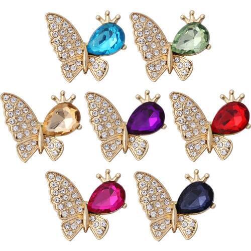 10pcs/lot New Beauty Gold Butterfly Snap Button Jewelry Rhinestone Crystal Love Snap Button for 18MM Snap Bracelet for Women