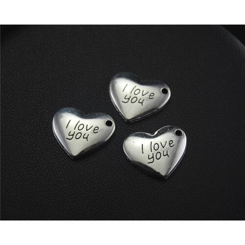 10pcs Silver Color i love you heart Charm Pendant DIY Necklace Bracelet Findings 11x13mm A1426