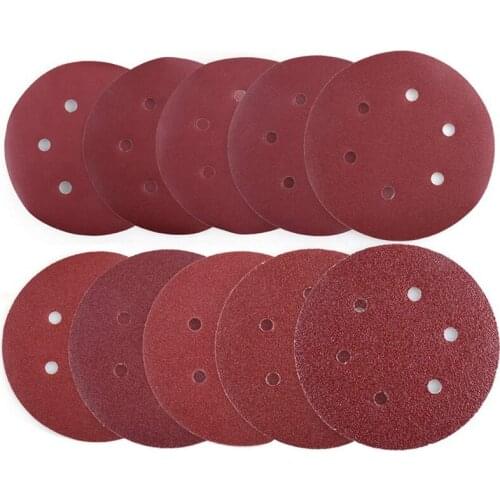 100Pcs 125mm Sandpaper Six Hole Disk Sand Sheets Grit 40-800 Hook and Loop Sanding Disc Polish Sand Paper Tool