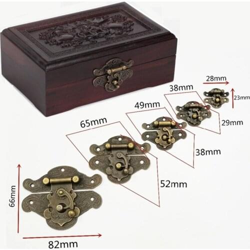 2pc Antique Bronze Hasp Latch Mini Cabinet Buckle Vintage Style Decorate Brass Jewelry Gift Wooden Box Hook Decorative hardware