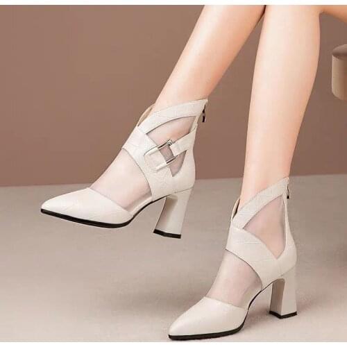 2020 Women Crystal Lace Zip Mesh Pumps Woman High Heels Summer Female Shoes Classics Solid Platform Sandals Ladies Party Shoes