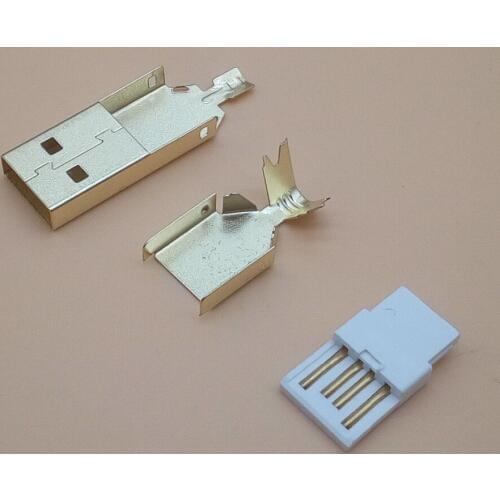 5sets USB 2.0 Type A Welding Type Male Plug Gold Plated Connectors usb-A Tail Socket 3 in 1 DIY Adapter