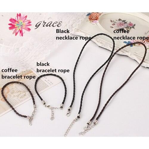 5pc/lot 2mm Black Pu Leather Braided Mens Bracelets Necklace Cord With Clasp For Women Diy Pendants Jewelry Chain Rope Findings