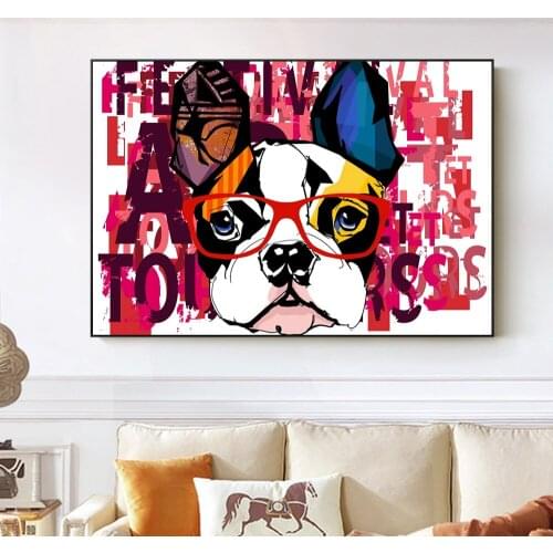 Abstract Colourful Puppy Dog Wall Art Canvas Paintings Posters And Prints Graffiti Animal for Modern Nordic Bedroom Decoration