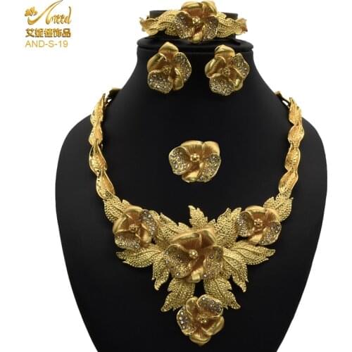 ANIID Jewelery Sets Flower Earrings In Choker Necklace Bracelet Hawaiian Pearl Indian Dubai Gold Jewelry For Women Accessories
