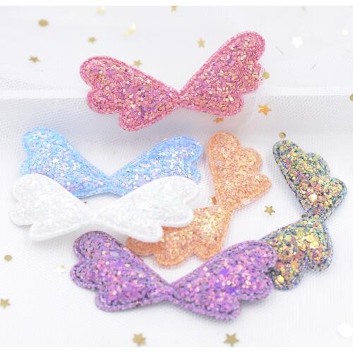 12Pcs Glitter Fabric Padded Appliques Angel Wing Patches for DIY Girls Clothes, Hairpin, Hair Ribbon, Cloth Doll, Toy Decor S03