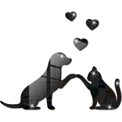 Black and White Cat Dog Wall Stickers Mirror 3D Acrylic DIY Self-adhesive Waterproof Home Decor Cattery Doghouse Decoration