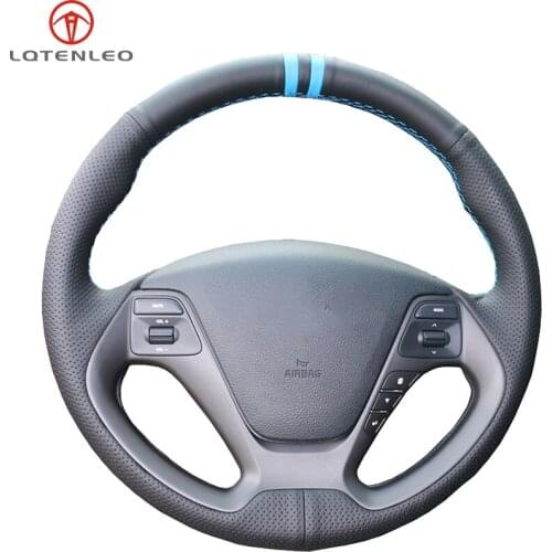 LQTENLEO Black Genuine Leather Steering Wheel Cover For Kia K3 2012-2018 Ceed Cee'd Cerato 2012-2018 Forte Koup Forte5 2013-2018