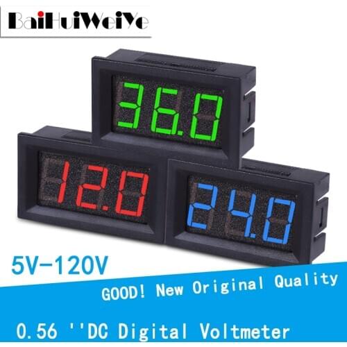 Digital Voltmeter DC 5V to 120V Digital Voltmeter Voltage Panel Meter Red/Blue/Green For 6V 12V Electromobile Motorcycle Car