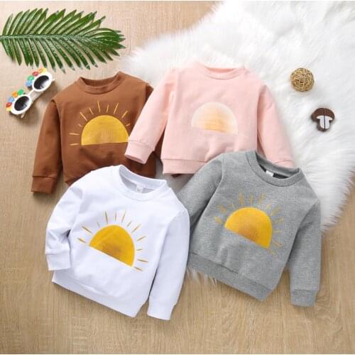 Toddlers Spring Autumn Hoodie Sweatshirts Boys Girls Creative Sun Printing Long Sleeve Round Collar Tops Casual Coat Clothes