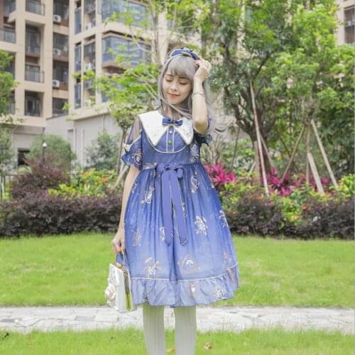 Royal fairy japanese style soft sister lolita dress female mori girls Shirayuki printed cute gown dress F1304 factory