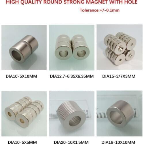 Round Magnet With Hole Neodymium Magnet Permanent NdFeB Super Strong Powerful Magnets D10mm D12.7 D15 D16 D20mm