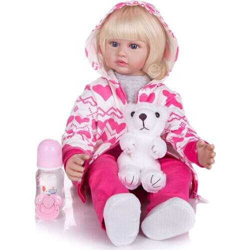 KEIUMI curly Golden Hair Reborn Baby Dolls 60 CM Soft Silicone Boneca bebe reborn toddler Toys Kids Birthday XMAS Gift